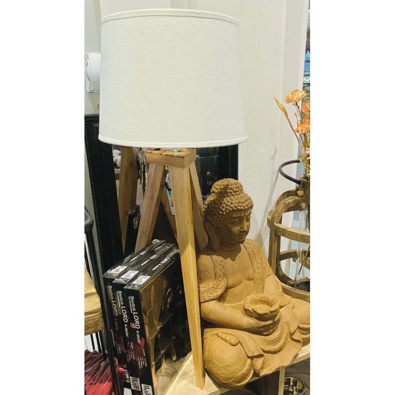 Lampa bord trä Vit skärm 49 cm Lampa bord trä Vit skärm 49 cm