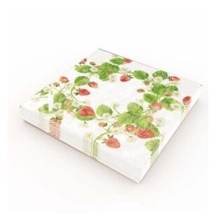 Kaffeservetter Jordgubbar/Blad 25x25cm 20-pack