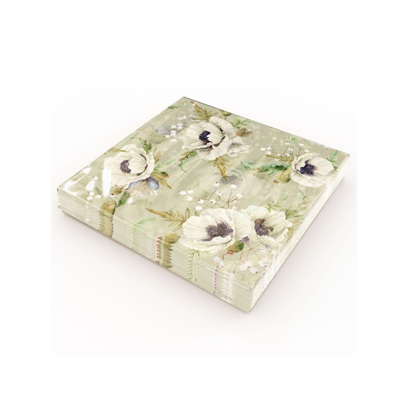 Servetter Blommor Vita 33x33 cm 20-pack