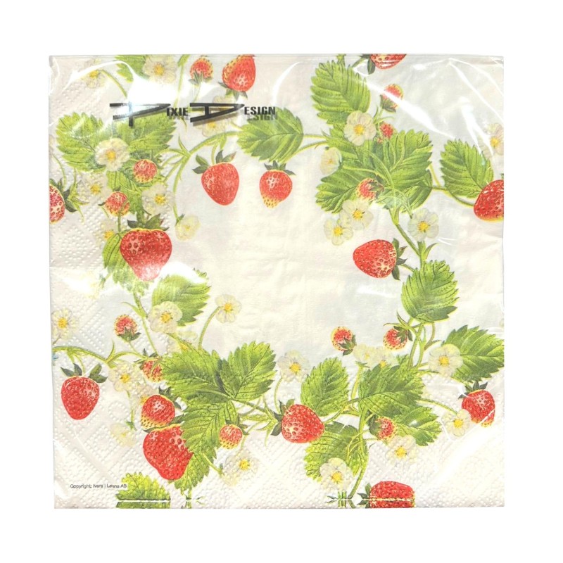 Servetter Jordgubbar & Blad 33x33cm Servetter Jordgubbar & Blad 33x33cm