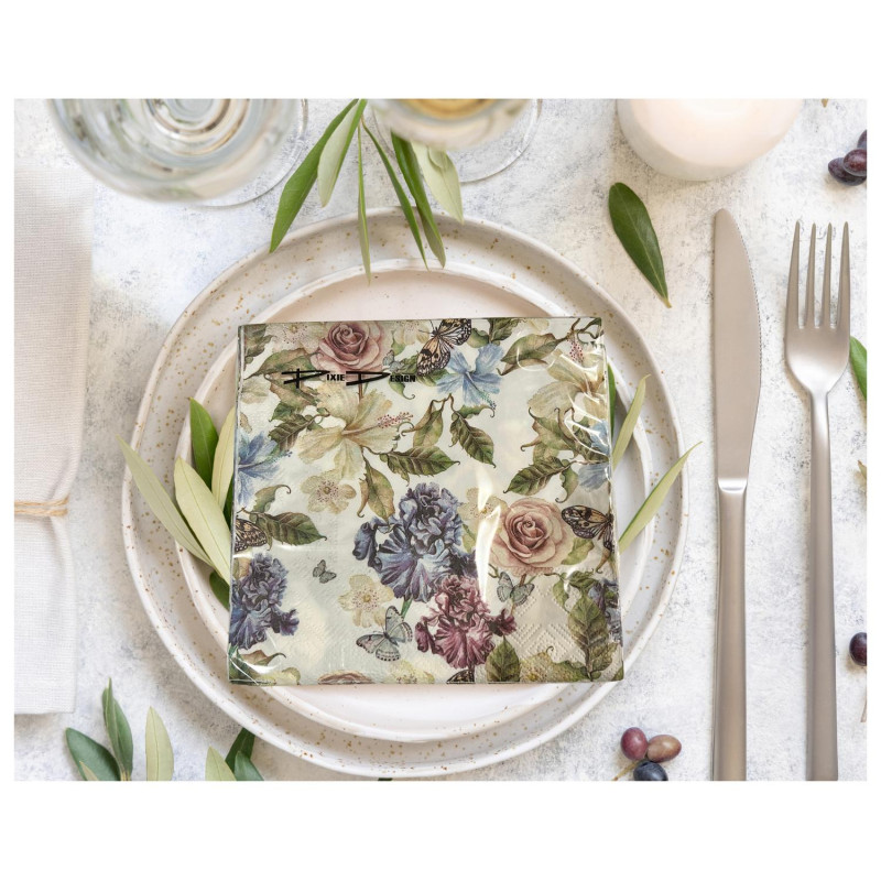 Servetter Blomsterfjäril 33x33cm 20-pack