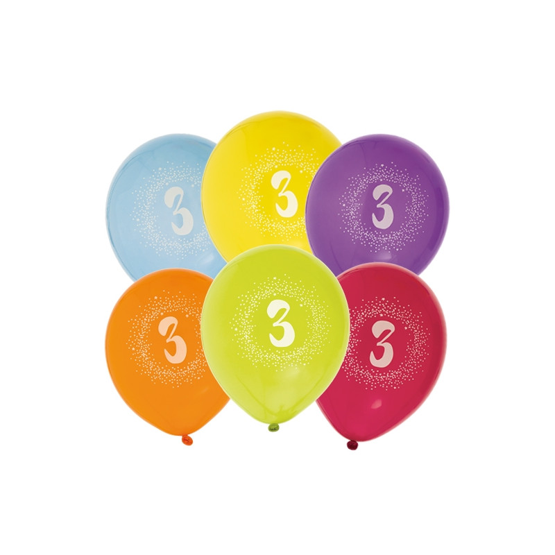 Ballong Födelsedag 3 år 6-pack Latex Mixade