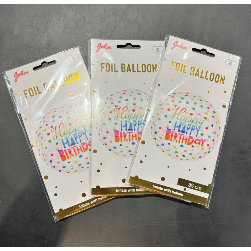 Ballong Happy Birthday Rund Genomskinlig Folie 35 cm