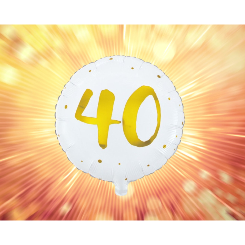 Ballong 40 år Vit/Guld Folie 46 cm
