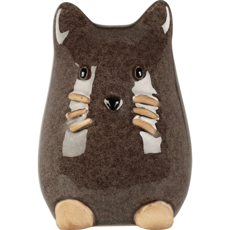 Katt Porslin Vit Brun Beige 13 cm