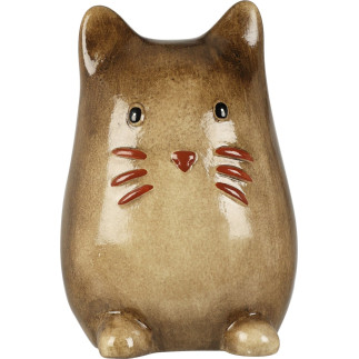 Katt Porslin Vit Brun Beige 13 cm