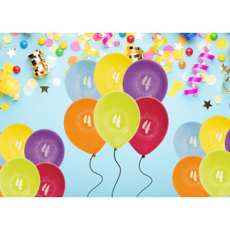 Ballong Födelsedag 4 år 6-pack Latex Mixade