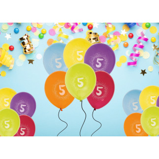 Ballong Födelsedag 5 år 6-pack Latex Mixade Ballong Födelsedag 5 år 6-pack Latex Mixade
