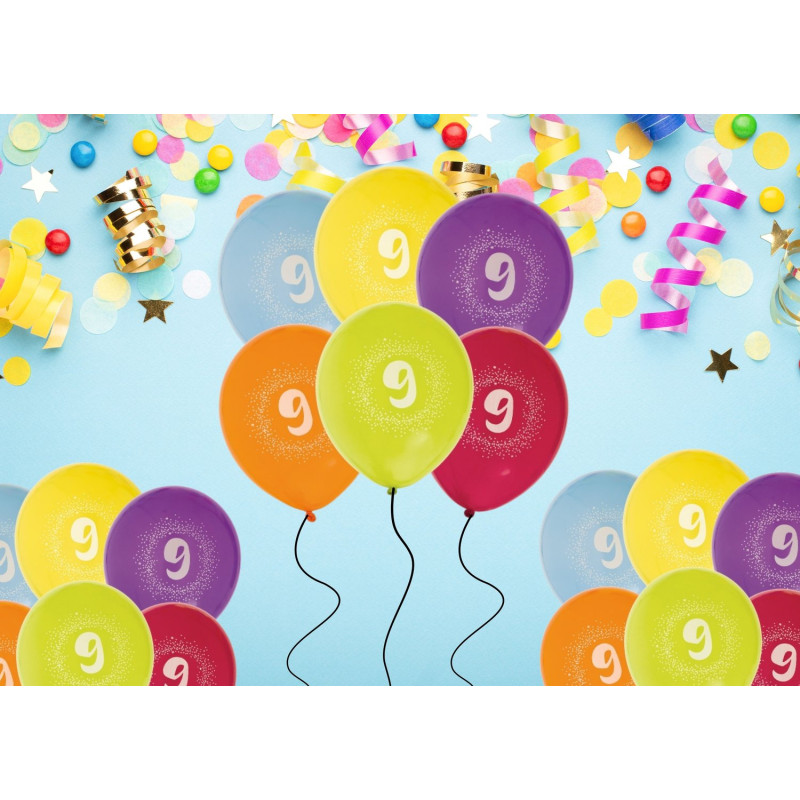 Ballong Födelsedag 9 år 6-pack Latex Mixade Ballong Födelsedag 9 år 6-pack Latex Mixade