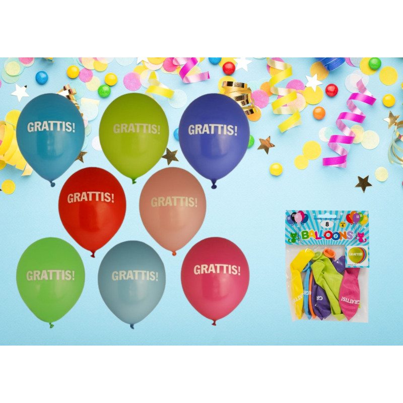Ballong Grattis 8-pack Latex Mixade