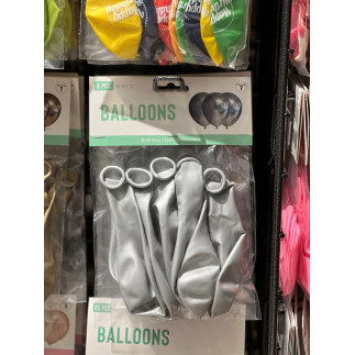 Ballong Blank Silver Spegelballong 6-pack 30 cm Latex Ballong Blank Silver Spegelballong 6-pack 30 cm Latex