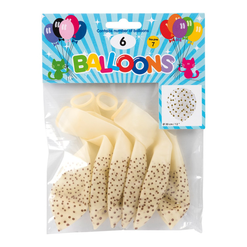 Ballong Konfetti Prickar 6-pack 30 cm Latex