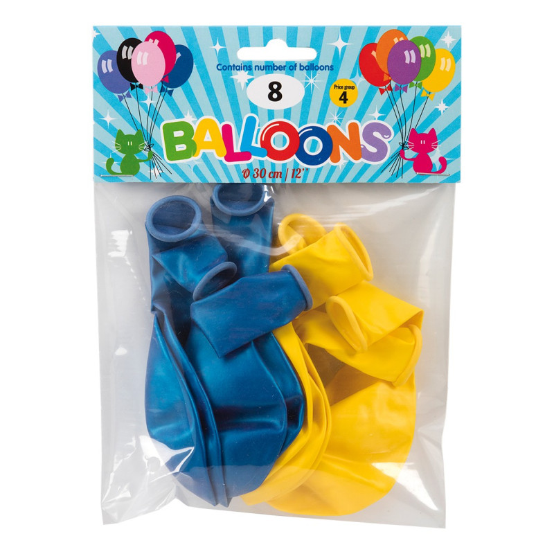 Ballong Metallic Gul & Blå 8-pack Latex