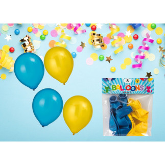 Ballong Metallic Gul & Blå 8-pack Latex