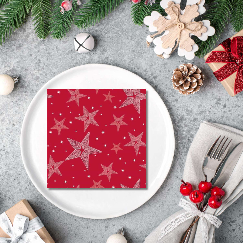 Servetter Stjärnor Röd 33x33cm 20-pack