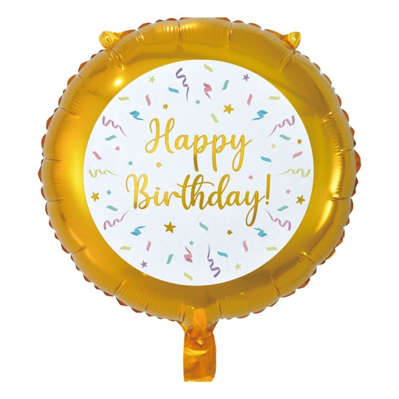 Ballong Happy Birthday Rund Guld Folie 