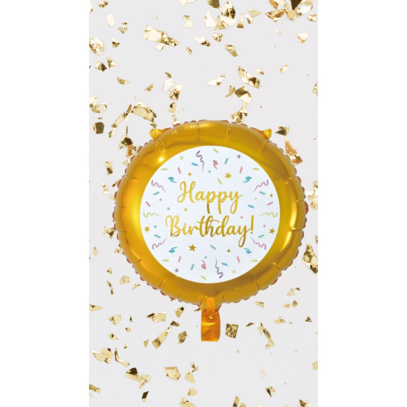 Ballong Happy Birthday Rund Guld Folie 