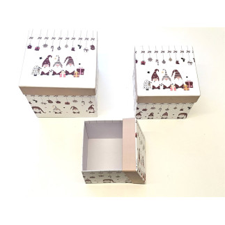 Box Låda Papp 3-pack Jul Tomtar