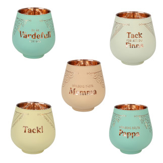 Lykta Mamma & Pappa Glas Mirror Candle med text Ljuslykta