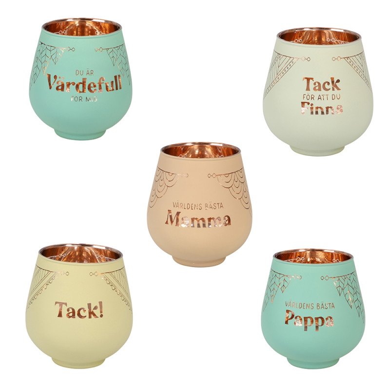 Lykta Glas Mirror Candle med text Ljuslykta