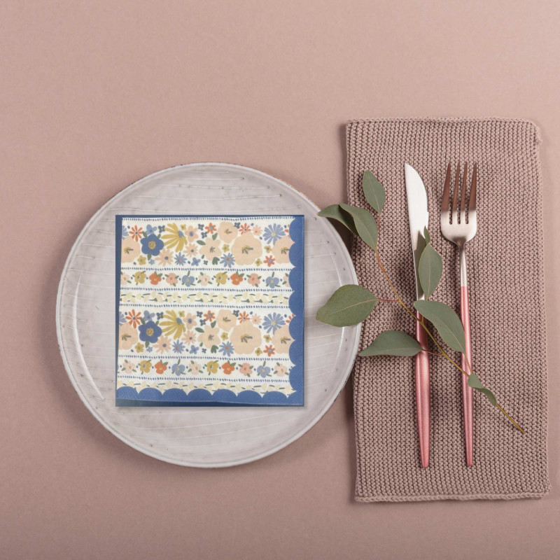 Servetter Blommor Blå 33x33 cm 20-pack 