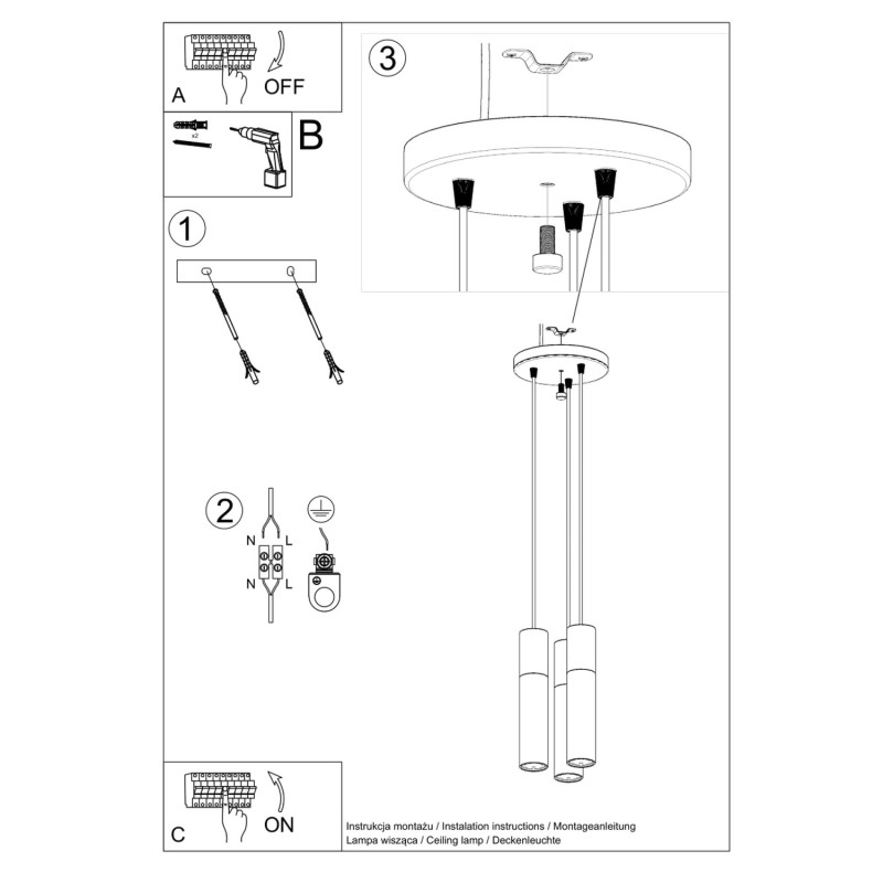 Pendel lampa PABLO 3P vit