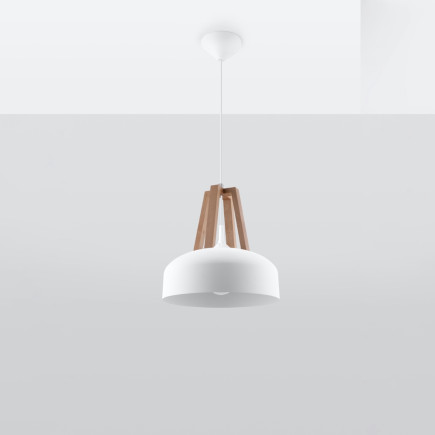 Pendel lampa CASCO vit/naturligt trä