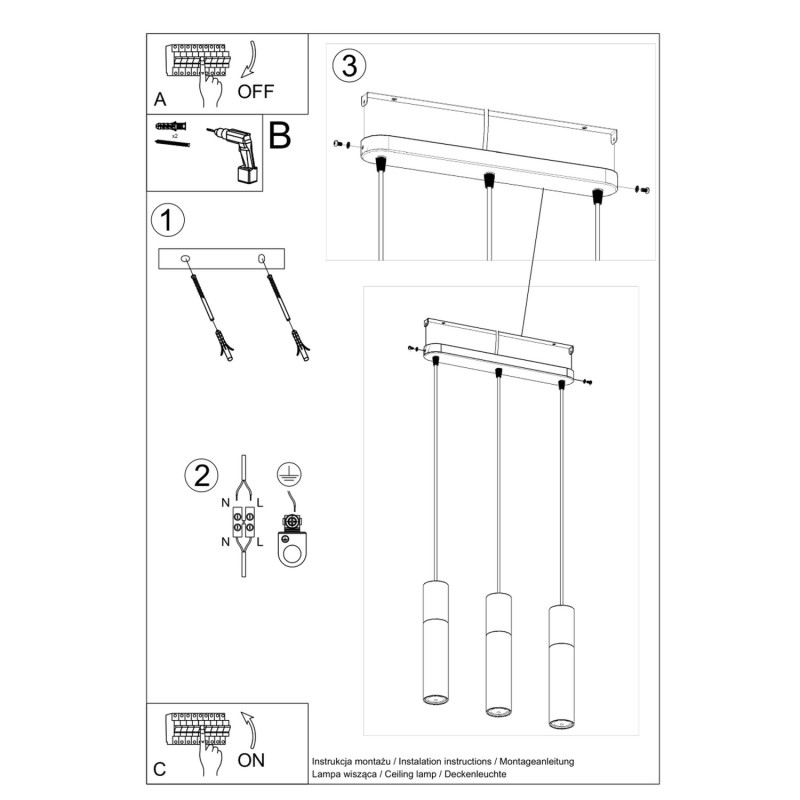 Pendel lampa BORGIO 3L vit