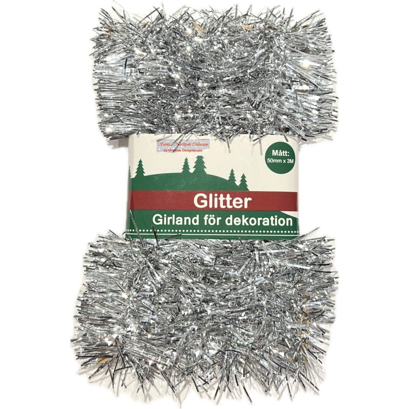 Glitter Girlang Silver Flamsäker 3 meter 