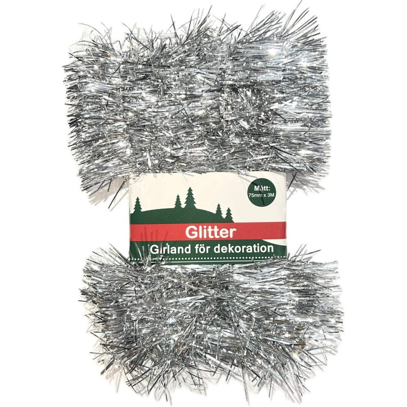 Glitter Girlang Silver Flamsäker 75 mmx3 meter 